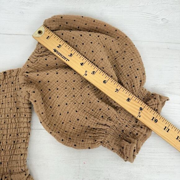 OPT Tiered Babydoll Midi Dress M Puff Sleeve Square Neck Smocked Polka Dot Gauze - Picture 11 of 13